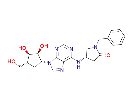 Molecular Structure of 202267-20-7 (4(S)-1-benzyl-4-[9-((1R,2S,3R,5R)-1,2-dihydroxy-5-hydroxymethylcyclopent-3-yl)-9H-purin-6-ylamino]pyrrolidin-2-one)