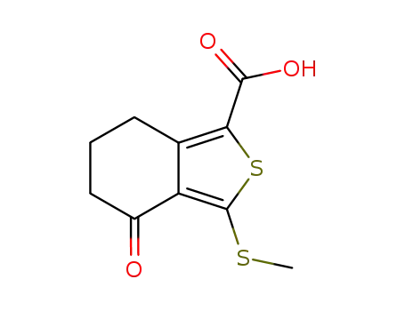 Molecular Structure of 168279-58-1 (3-(METHYLTHIO)-4-OXO-4,5,6,7-TETRAHYDROBENZO[C]-THIOPHENE-1-CARBOXYLIC ACID)