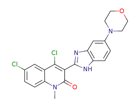 Molecular Structure of 668435-67-4 (4,6-dichloro-1-methyl-3-[5-(4-morpholinyl)-1H-benzimidazol-2-yl]-2(1H)-quinolinone)