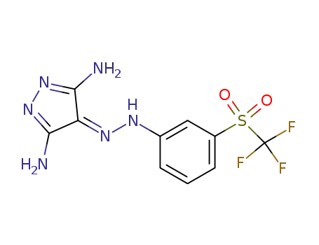 Molecular Structure of 503183-05-9 (4H-Pyrazol-4-one, 3,5-diamino-,
[3-[(trifluoromethyl)sulfonyl]phenyl]hydrazone)