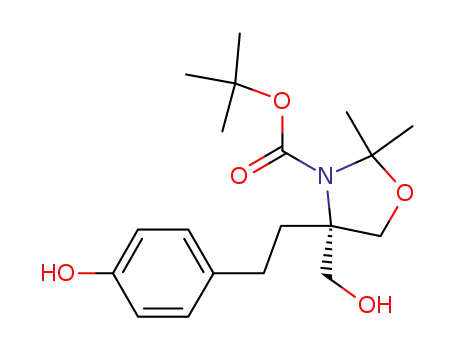 Molecular Structure of 847672-67-7 (3-Oxazolidinecarboxylic acid,
4-(hydroxymethyl)-4-[2-(4-hydroxyphenyl)ethyl]-2,2-dimethyl-,
1,1-dimethylethyl ester, (4S)-)