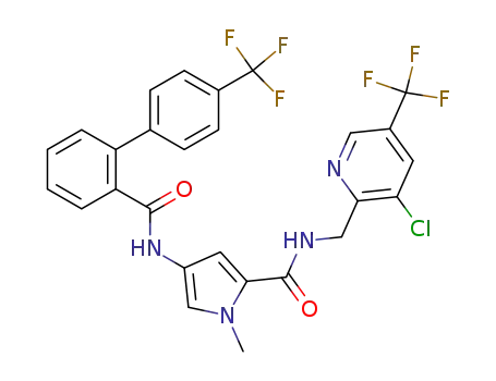 Molecular Structure of 486435-50-1 (N-(3-chloro-5-trifluoromethylpyridin-2-yl-methyl)-4-(4'-trifluoromethylbiphenyl-2-carbonylamino)-1-methyl-pyrrole-2-carboxylic acid amide)