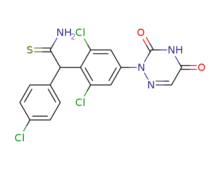 Molecular Structure of 112206-59-4 (2,6-dichloro-α-(4-chlorophenyl)-4-(4,5-dihydro-3,5-dioxo-1,2,4-triazin-2(3H)-yl)benzeneethanethioamide)