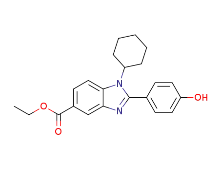 Molecular Structure of 347165-36-0 (1H-Benzimidazole-5-carboxylic acid, 1-cyclohexyl-2-(4-hydroxyphenyl)-,
ethyl ester)