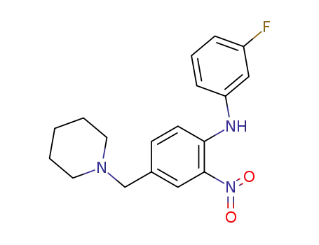 Molecular Structure of 509093-96-3 (3-fluoro-N-(2-nitro-4-((piperidin-1-yl)methyl)phenyl)benzenamine)
