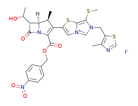 4-Nitrobenzyl (1S,5R,6S)-6-((1R)-1-hydroxy-ethyl)-2-[6-(4-methylthiazol-5-yl)methyl-7-methylthio-imidazo[5,1-b]thiazolium-2-yl]-1-methyl-1-carbapen-2-em-3-carboxylate iodide