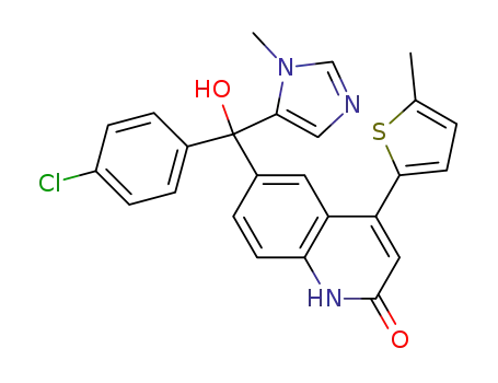 Molecular Structure of 594818-50-5 (2(1H)-Quinolinone,
6-[(4-chlorophenyl)hydroxy(1-methyl-1H-imidazol-5-yl)methyl]-4-(5-meth
yl-2-thienyl)-)