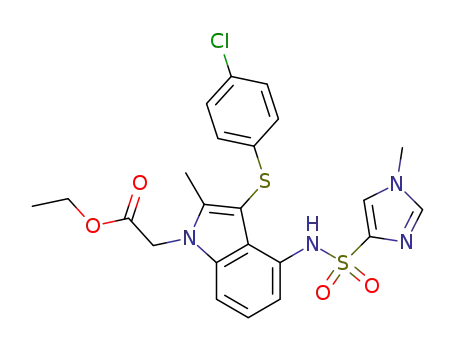 Molecular Structure of 802905-05-1 (1H-Indole-1-acetic acid,
3-[(4-chlorophenyl)thio]-2-methyl-4-[[(1-methyl-1H-imidazol-4-yl)sulfonyl]
amino]-, ethyl ester)