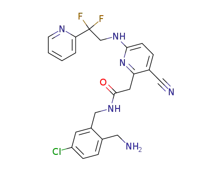 Molecular Structure of 582308-33-6 (2-[3-cyano-6-(2,2-difluoro-2-pyridin-2-yl-ethylamino)-pyridin-2-yl]-N-(2-aminomethyl-5-chloro-benzyl)-acetamide)