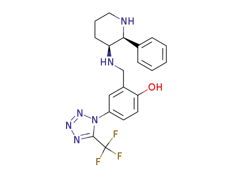 Phenol, 2-[[(2-phenyl-3-piperidinyl)amino]methyl]-4-[5-(trifluoromethyl)-1H-tetrazol-1-yl]-, (2S-cis)-