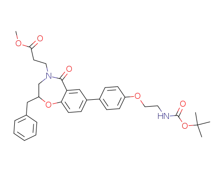 2-(2-carboxyethyl)-4-benzyl-8-(4-(2-N-Boc-amino)ethoxyphenyl)-2,3,4,5-tetrahydro-1H-5-oxa-2-benzazepin-1-one methyl ester
