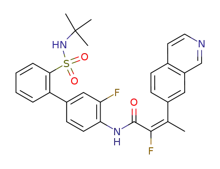 Molecular Structure of 288309-12-6 ((2E) N-{4-[(2-tert-butylaminosulfonyl)phenyl]-2-fluorophenyl}-3-(isoquinolin-7-yl)-2-fluoro-3-methylacrylamide)