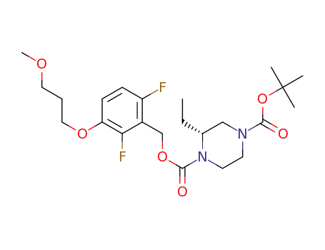 Molecular Structure of 438050-32-9 ((R)-2-ethyl-piperazine-1,4-dicarboxylic acid 4-tert-butyl ester 1-[2,6-difluoro-3-(3-methoxy-propoxy)-benzyl]ester)