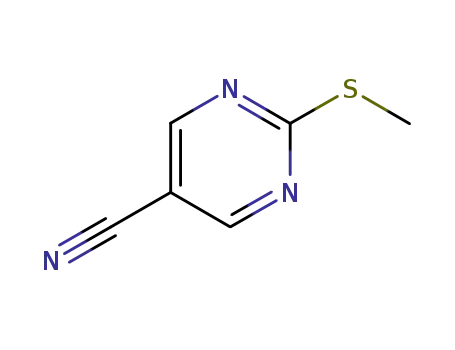Molecular Structure of 38275-43-3 (2-METHYLSULFANYL-PYRIMIDINE-5-CARBONITRILE)