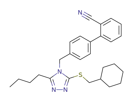 Molecular Structure of 134425-22-2 (3-n-butyl-4-[(2'-cyanobiphenyl-4-yl)methyl]-5-(cyclohexylmethylthio)-4H-1,2,4-triazole)