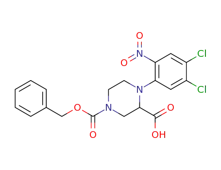 Molecular Structure of 276695-07-9 (4-carbobenzyloxy-1-(4,5-dichloro-2-nitrophenyl)piperazine-2-carboxylic acid)
