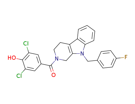 Molecular Structure of 311761-15-6 (2-(3,5-Dichloro-4-hydroxy)benzoyl-9-[(4-fluorophenyl)methyl]1,3,4,9-tetrahydro-2H-pyrido[3,4-b]indole)