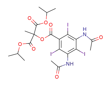 Molecular Structure of 181827-33-8 (Propanedioic acid, [[3,5-bis(acetylamino)-2,4,6-triiodobenzoyl]oxy]methyl-bis(1-methylethyl)ester)