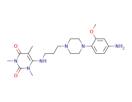 Molecular Structure of 178993-25-4 (1,3,5-Trimethyl-6-[[3-[4-(4-amino-2-methoxyphenyl)-1-piperazinyl]propyl]amino]-2,4(1H,3H)-pyrimidinedione)