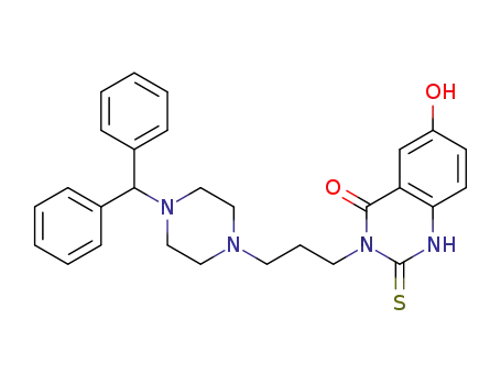 Molecular Structure of 274672-85-4 (6-hydroxy-3-(3-(4-(diphenylmethyl)piperazinyl)propyl)-2-thioxohydroquinazoline-4-one)