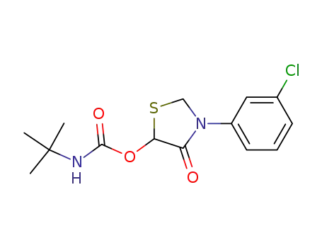 Molecular Structure of 159175-74-3 (Carbamic acid, (1,1-dimethylethyl)-,
3-(3-chlorophenyl)-4-oxo-5-thiazolidinyl ester)