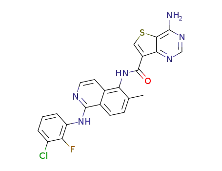 Molecular Structure of 1446113-23-0 (4-amino-N-(1-((3-chloro-2-fluorophenyl)amino)-6-methylisoquinolin-5-yl)thieno[3,2-d]pyrimidine-7-carboxamide)