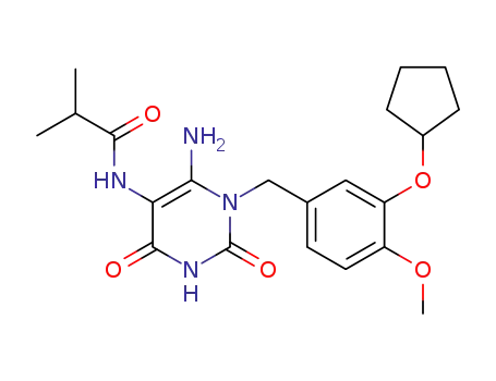 Molecular Structure of 179486-44-3 (6-amino-1-(3-cyclopentyloxy-4-methoxy-benzyl)-5-isobutyrylamino-uracil)