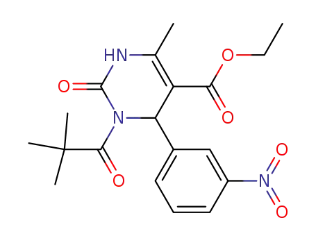 Molecular Structure of 108931-47-1 (3-(2,2-Dimethyl-1-oxopropyl)-1,2,3,4-tetrahydro-6-methyl-4-(3-nitrophenyl)-2-oxo-5-pyrimidinecarboxylic acid, ethyl ester)