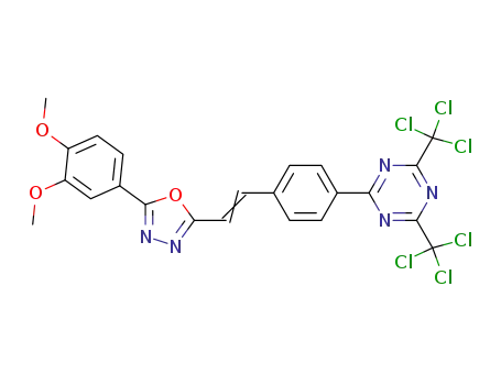 Molecular Structure of 125775-93-1 (1,3,5-Triazine,
2-[4-[2-[5-(3,4-dimethoxyphenyl)-1,3,4-oxadiazol-2-yl]ethenyl]phenyl]-4,6
-bis(trichloromethyl)-)