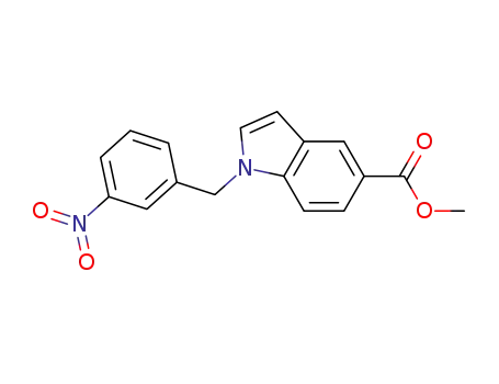 Molecular Structure of 141451-73-2 (1H-Indole-5-carboxylic acid, 1-[(3-nitrophenyl)methyl]-, methyl ester)
