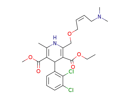 Molecular Structure of 121590-51-0 (3,5-Pyridinedicarboxylic acid,
4-(2,3-dichlorophenyl)-2-[[[4-(dimethylamino)-2-butenyl]oxy]methyl]-1,4-
dihydro-6-methyl-, 3-ethyl 5-methyl ester, (Z)-)