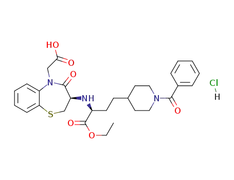 3(R)-[3-(1-benzoyl-4-piperidyl)-1(S)-ethoxycarbonylpropyl]-amino-4-oxo-2,3,4,5-tetrahydro-1,5-benzothiazepine-5-acetic acid.hydrochloride