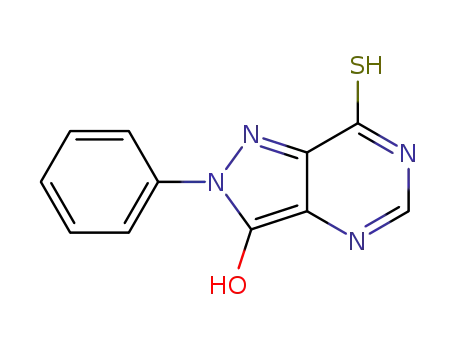 Molecular Structure of 100565-62-6 (7H-Pyrazolo[4,3-d]pyrimidine-7-thione, 2,4-dihydro-3-hydroxy-2-phenyl-)