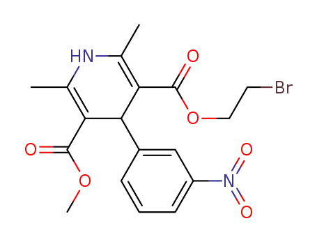 Molecular Structure of 100427-04-1 (3,5-Pyridinedicarboxylic acid,
1,4-dihydro-2,6-dimethyl-4-(3-nitrophenyl)-, 2-bromoethyl methyl ester)
