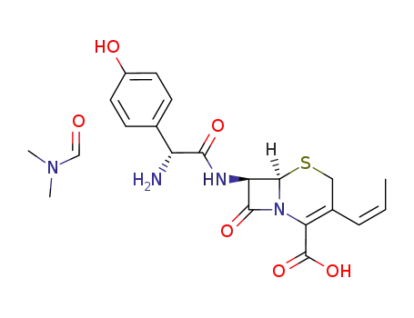 Molecular Structure of 886219-90-5 ((6R,7R)-7-[2-amino-2-(4-hydroxyphenyl)acetamido]-3-[(Z)-propenyl]-3-cephem-4-carboxylic acid dimethylformamide solvate)