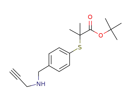 Molecular Structure of 881687-43-0 (Propanoic acid, 2-methyl-2-[[4-[(2-propynylamino)methyl]phenyl]thio]-,
1,1-dimethylethyl ester)