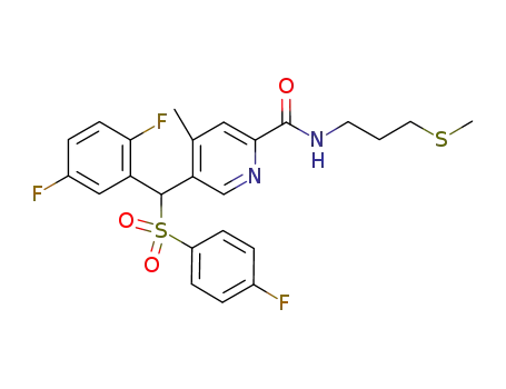 Molecular Structure of 913091-03-9 (5-[(2,5-difluorophenyl)[(4-fluorophenyl)sulfonyl]methyl]-4-methyl-N-[3-(methylthio)propyl]pyridine-2-carboxamide)