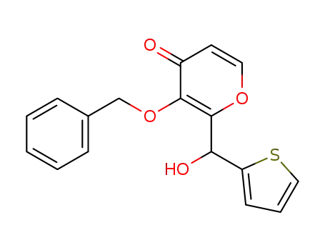 Molecular Structure of 189566-69-6 (4H-Pyran-4-one, 2-(hydroxy-2-thienylmethyl)-3-(phenylmethoxy)-)