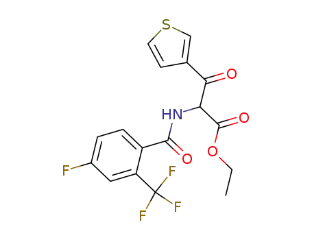 Molecular Structure of 880484-67-3 (3-Thiophenepropanoic acid,
a-[[4-fluoro-2-(trifluoromethyl)benzoyl]amino]-b-oxo-, ethyl ester)
