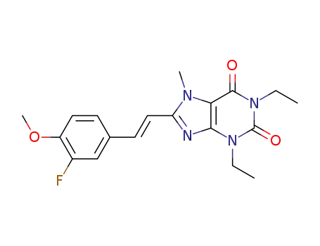 Molecular Structure of 155271-96-8 (1,3-diethyl-8-[(E)-2-(3-fluoro-4-methoxyphenyl)ethenyl]-7-methyl-3,7-dihydro-1H-purine-2,6-dione)