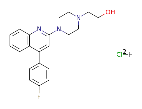 Molecular Structure of 105188-98-5 (2-[4-(2-hydroxyethyl)-1-piperazinyl]-4-(4-fluorophenyl)quinoline dihydrochloride)