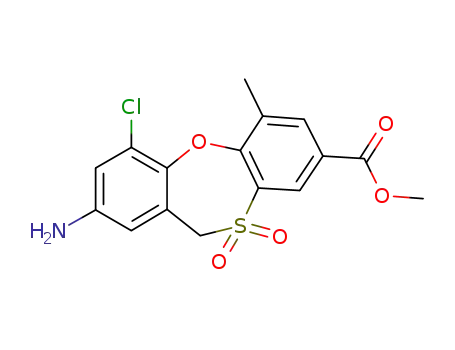 Molecular Structure of 887003-12-5 (2-amino-4-chloro-6-methyl-10,10-dioxo-10,11-dihydro-5-oxa-10λ6-thia-dibenzo[a,d]cycloheptene-8-carboxylic acid methyl ester)