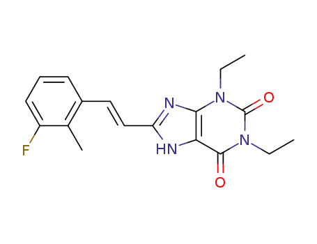 Molecular Structure of 155272-01-8 (1,3-diethyl-8-[(E)-2-(3-fluoro-2-methylphenyl)ethenyl]-3,7-dihydro-1H-purine-2,6-dione)