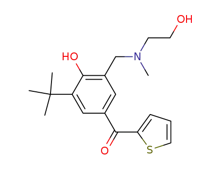 Molecular Structure of 124978-79-6 ((3-tert-butyl-4-hydroxy-5-{[(2-hydroxyethyl)(methyl)amino]methyl}phenyl)(thiophen-2-yl)methanone)