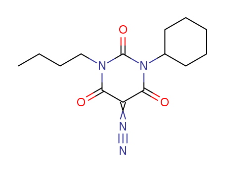 Molecular Structure of 116418-83-8 (2,4,6(1H,3H,5H)-Pyrimidinetrione, 1-butyl-3-cyclohexyl-5-diazo-)