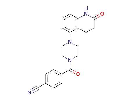 Molecular Structure of 81840-30-4 (Piperazine,
1-(4-cyanobenzoyl)-4-(1,2,3,4-tetrahydro-2-oxo-5-quinolinyl)-)