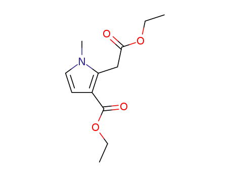 Molecular Structure of 62380-76-1 (1H-Pyrrole-2-acetic acid, 3-(ethoxycarbonyl)-1-methyl-, ethyl ester)