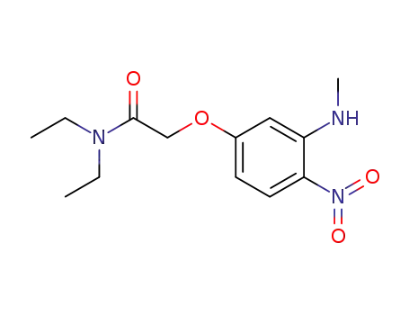 Molecular Structure of 63810-42-4 (Acetamide, N,N-diethyl-2-[3-(methylamino)-4-nitrophenoxy]-)