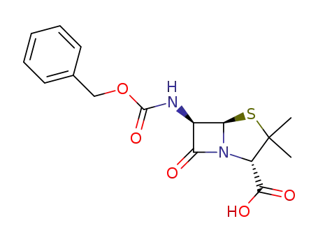 Molecular Structure of 23536-59-6 (<2S-<2α,5α,6β>>-3,3-dimethyl-7-oxo-6-<<(phenylmethoxy)carbonyl>amino>-4-thia-1-azabicyclo<3.2.0>heptane-2-carboxylic acid)