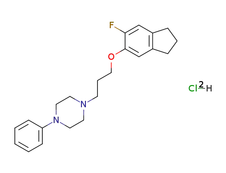 Molecular Structure of 78114-74-6 (1-(3-((6-Fluoro-2,3-dihydro-1H-inden-5-yl)oxy)propyl)-4-phenylpiperazi ne dihydrochloride)